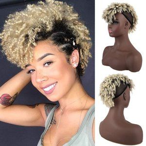 High Puff Afro Ponytail with Bangs Drawstring,Short Kinky Curly Drawstring